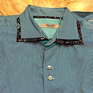 Visconti Men’s Blue and White Striped Casual Button Down Shirt size Large